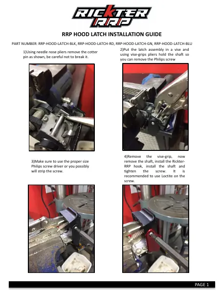 First page of RRP Hood Latch Installation Guide