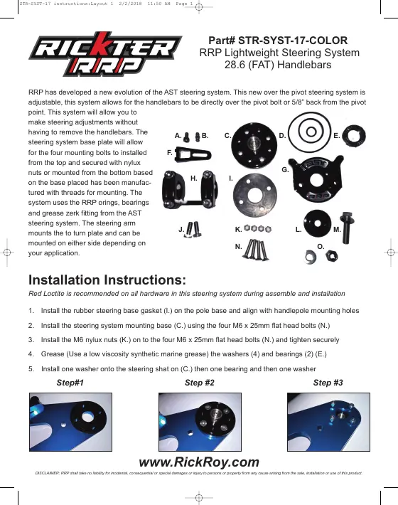 First page of RRP Lightweight Steering System